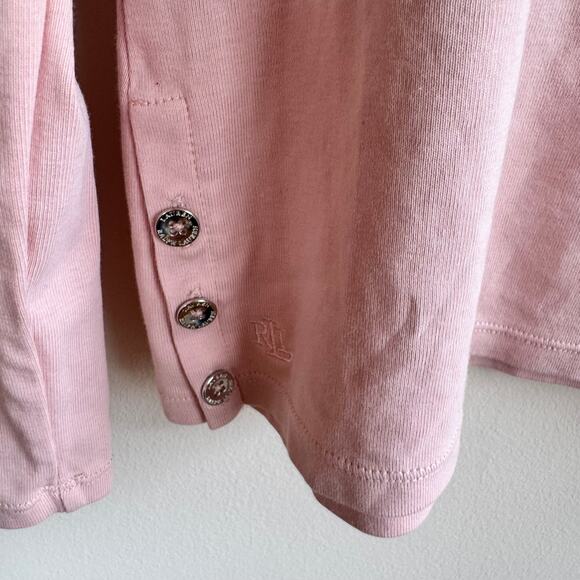 Lauren Ralph Lauren Light Pink Boatneck Knit Top Button Side Long Sleeve Sz XL - Picture 2 of 5